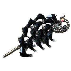 Vintage Peacock hair piece Antique Gold-tone Black
Rhinestone